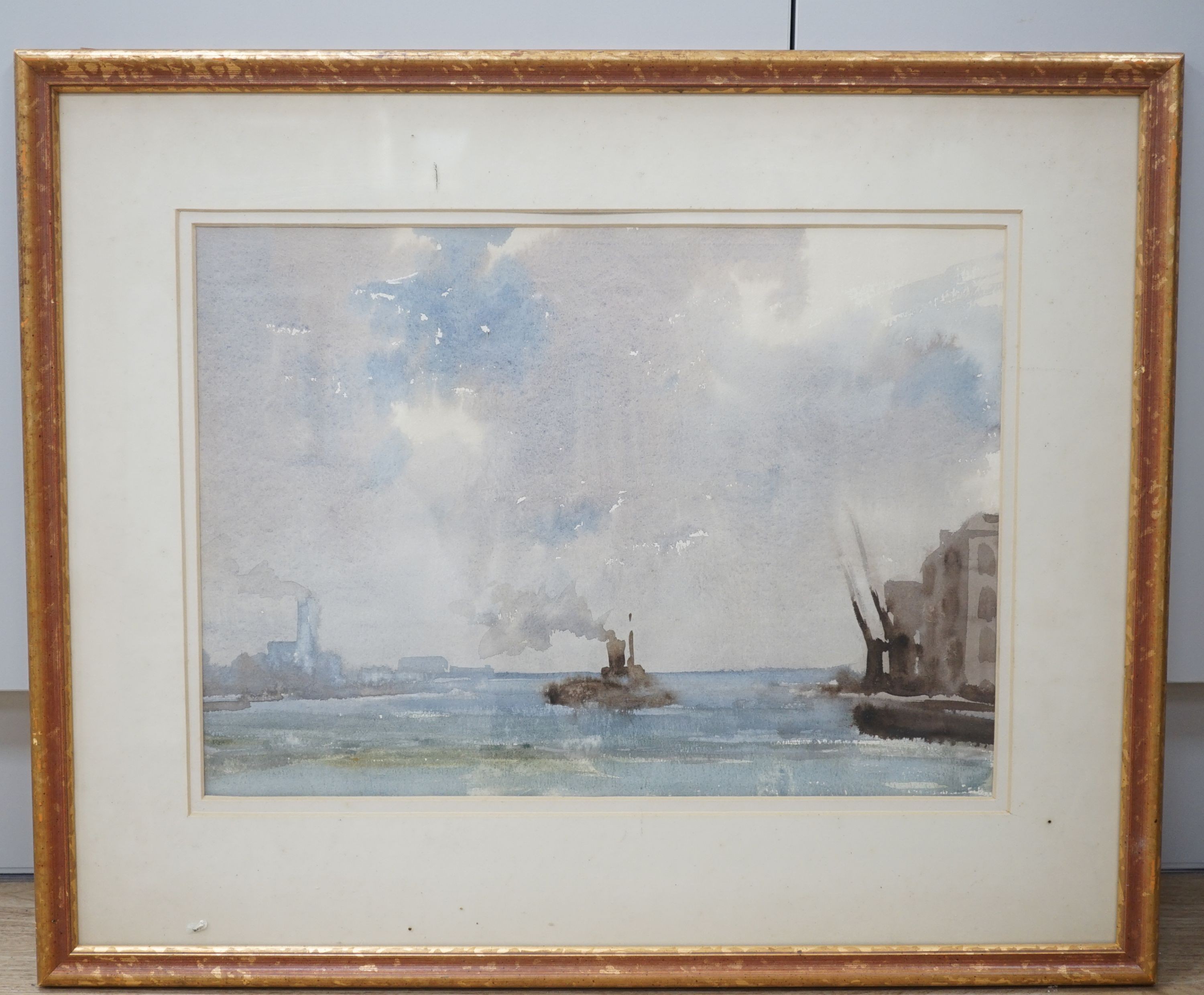 C.V. Parker, watercolour, Tug leaving harbour, 32 x 45cm